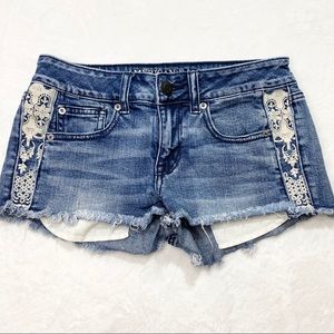 AEO American Eagle Lace Embroidered Shortie Shorts